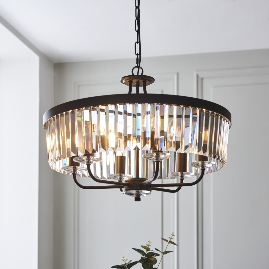 Endon 100711 - Kroonlühter ketiga CHESTERFIELD 6xE14/6W/230V läbimõõt 55 cm must