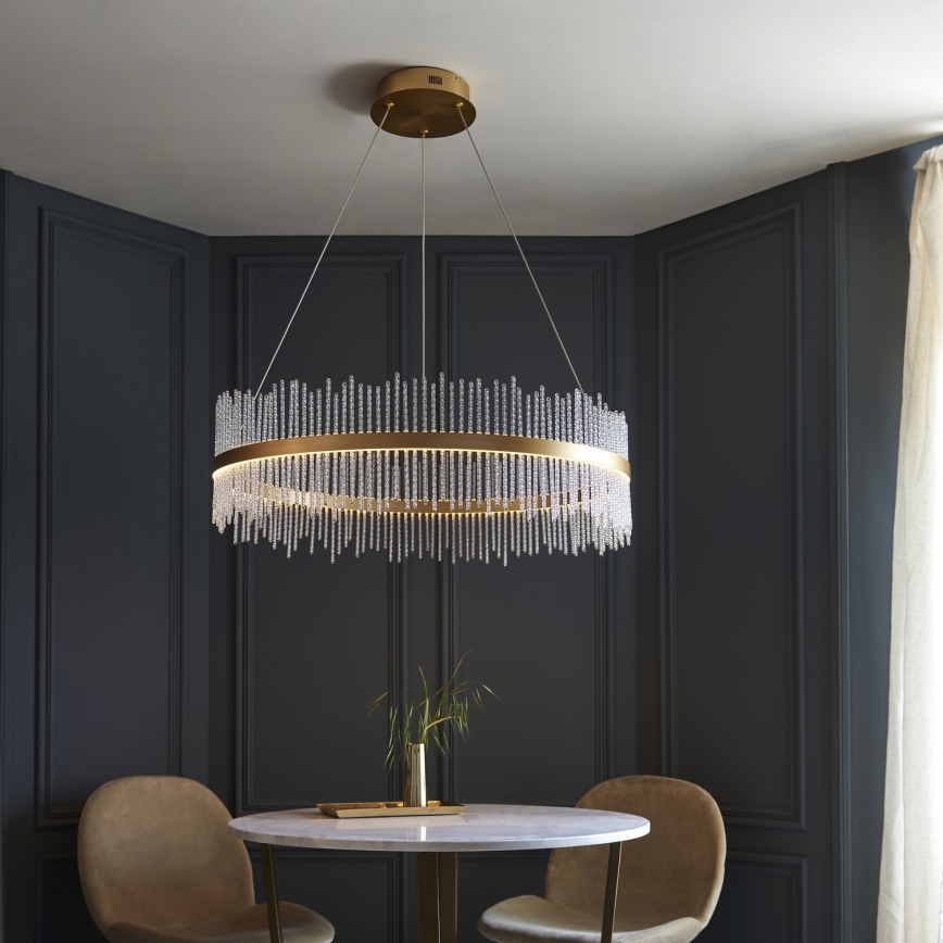 Endon 107672 - ADRIEL hämardatav LED-rippvalgusti kaablil LED/83W/230V 3000K, läbimõõt 89 cm, kuldne/läbipaistev