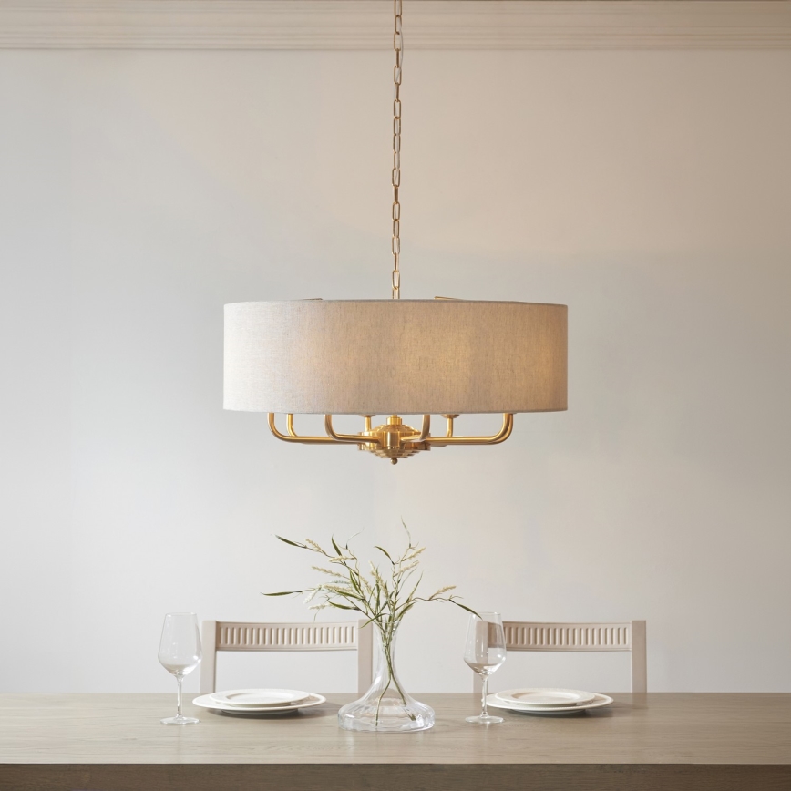 Endon 110727 - Ahelaga kroonlühter HIGHCLERE 8xE14/6W/230V beež/messing läbimõõt 70 cm