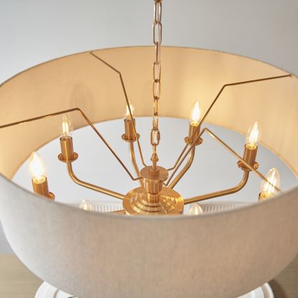 Endon 110727 - Ahelaga kroonlühter HIGHCLERE 8xE14/6W/230V beež/messing läbimõõt 70 cm