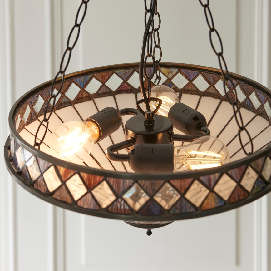 Endon 111870 - Tiffany FARGO ketiga rippuv lühter 3xE27/10W/230V, läbimõõt 41,5 cm
