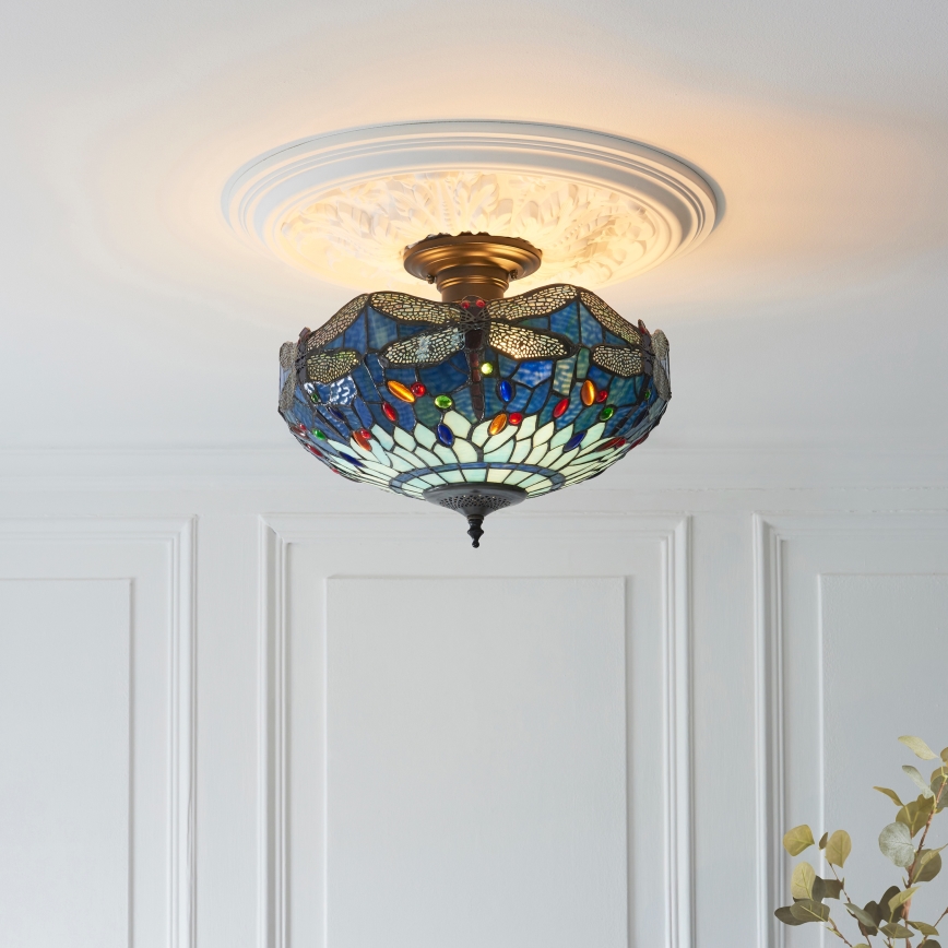 Endon 111897 - Pinnapealne laelamp Tiffany DRAGONFLY 3xE27/10W/230V, läbimõõt 41 cm
