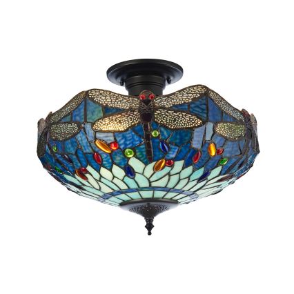 Endon 111897 - Pinnapealne laelamp Tiffany DRAGONFLY 3xE27/10W/230V, läbimõõt 41 cm