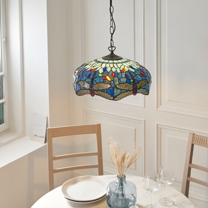 Endon 112195 - Tiffany-stiilis ketiga lühter DRAGONFLY, 1xE27/60W/230V, läbimõõt 41 cm