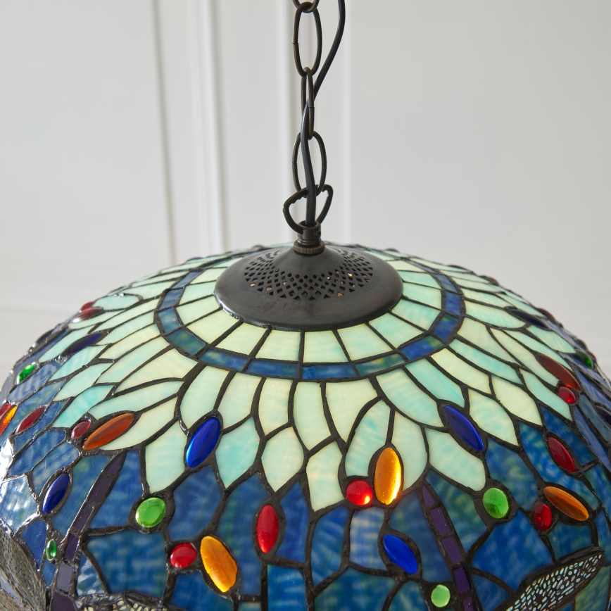 Endon 112195 - Tiffany-stiilis ketiga lühter DRAGONFLY, 1xE27/60W/230V, läbimõõt 41 cm