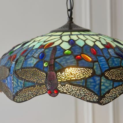 Endon 112195 - Tiffany-stiilis ketiga lühter DRAGONFLY, 1xE27/60W/230V, läbimõõt 41 cm