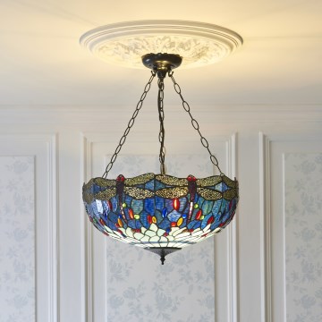 Endon 112250 - ketiga rippuv Tiffany DRAGONFLY lühter 3xE27/60W/230V, läbimõõt 50 cm