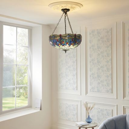Endon 112250 - ketiga rippuv Tiffany DRAGONFLY lühter 3xE27/60W/230V, läbimõõt 50 cm