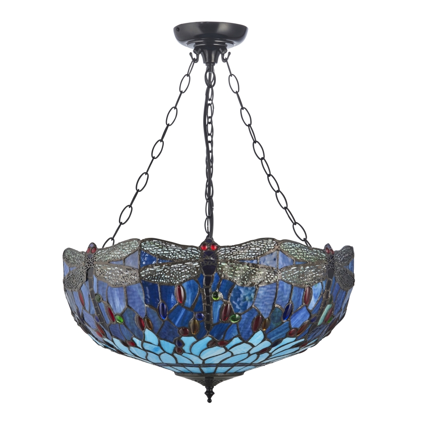 Endon 112250 - ketiga rippuv Tiffany DRAGONFLY lühter 3xE27/60W/230V, läbimõõt 50 cm