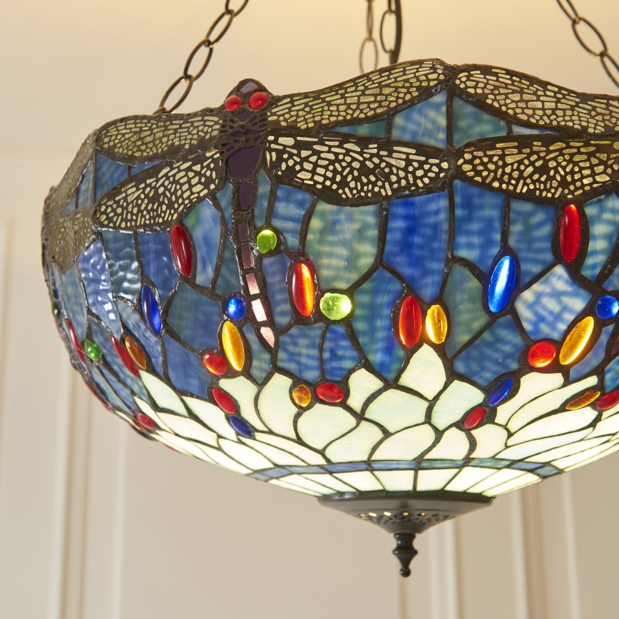 Endon 112250 - ketiga rippuv Tiffany DRAGONFLY lühter 3xE27/60W/230V, läbimõõt 50 cm