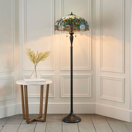 Endon 64069 - Põrandalamp Tiffany DRAGONFLY 2xE27/60W/230V, läbimõõt 50 cm