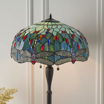 Endon 64069 - Põrandalamp Tiffany DRAGONFLY 2xE27/60W/230V, läbimõõt 50 cm