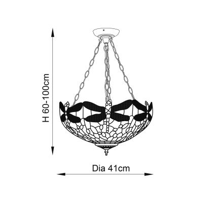 Endon 64075 - ketiga riputatav Tiffany DRAGONFLY lühter 3xE27/60W/230V läbimõõduga 41 cm