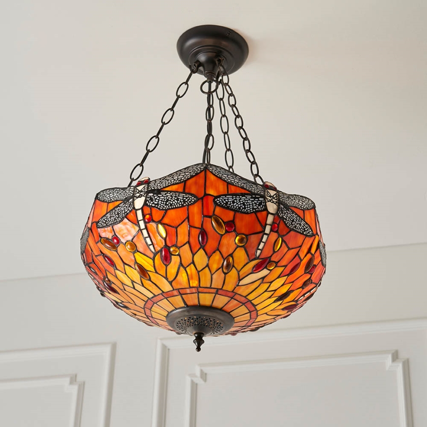 Endon 64076 - Ripplühter ketiga Tiffany DRAGONFLY, 3xE27/60W/230V, Ø 41 cm