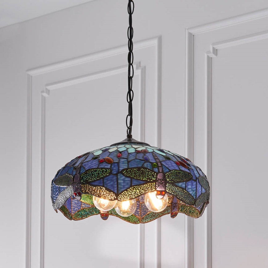 Endon 64080 - Kettaga ripplühter Tiffany DRAGONFLY 3xE27/60W/230V läbimõõt 41 cm