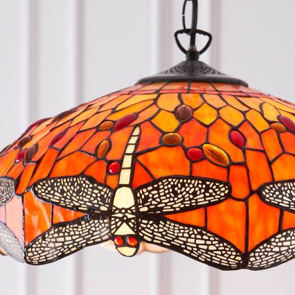 Endon 64081 - ripplühter ketiga Tiffany DRAGONFLY, 3x E27/60W/230V, läbimõõt 41 cm