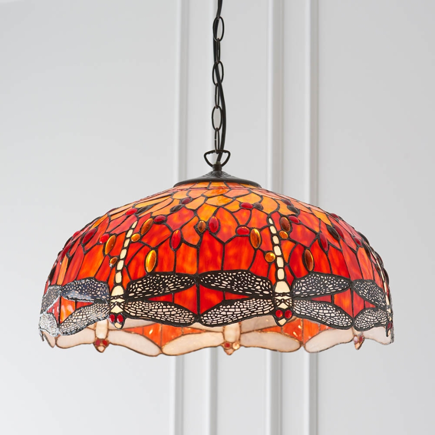 Endon 64082 - Riputatav lühter kettaga Tiffany DRAGONFLY 3xE27/60W/230V läbimõõt 50 cm