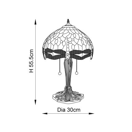 Endon 64086 - Laualamp Tiffany DRAGONFLY 2xE27/60W/230V, läbimõõt 30 cm