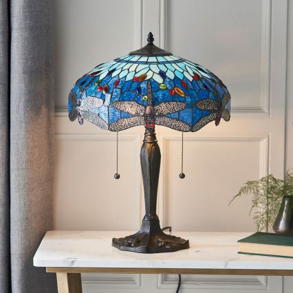 Endon 64089 - Laualamp Tiffany DRAGONFLY 2xE27/60W/230V, läbimõõt 41 cm
