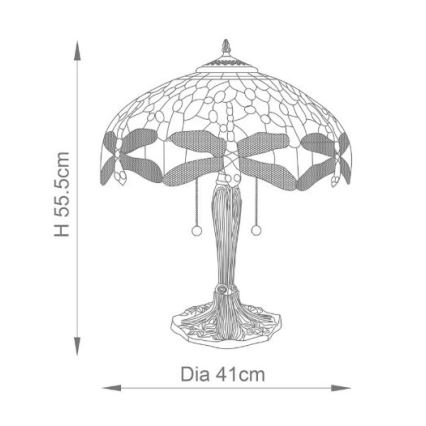 Endon 64089 - Laualamp Tiffany DRAGONFLY 2xE27/60W/230V, läbimõõt 41 cm