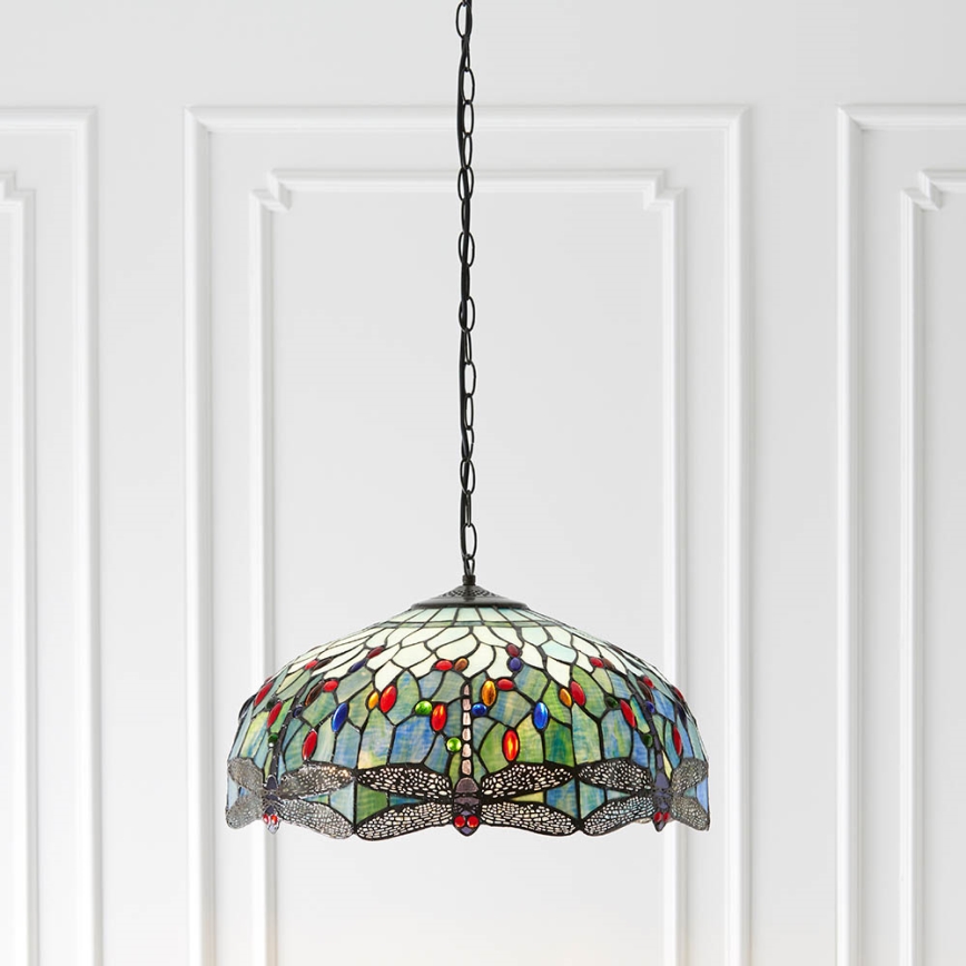 Endon 66148 - Ketiga ripplühter Tiffany DRAGONFLY 3xE27/60W/230V, läbimõõt 50 cm