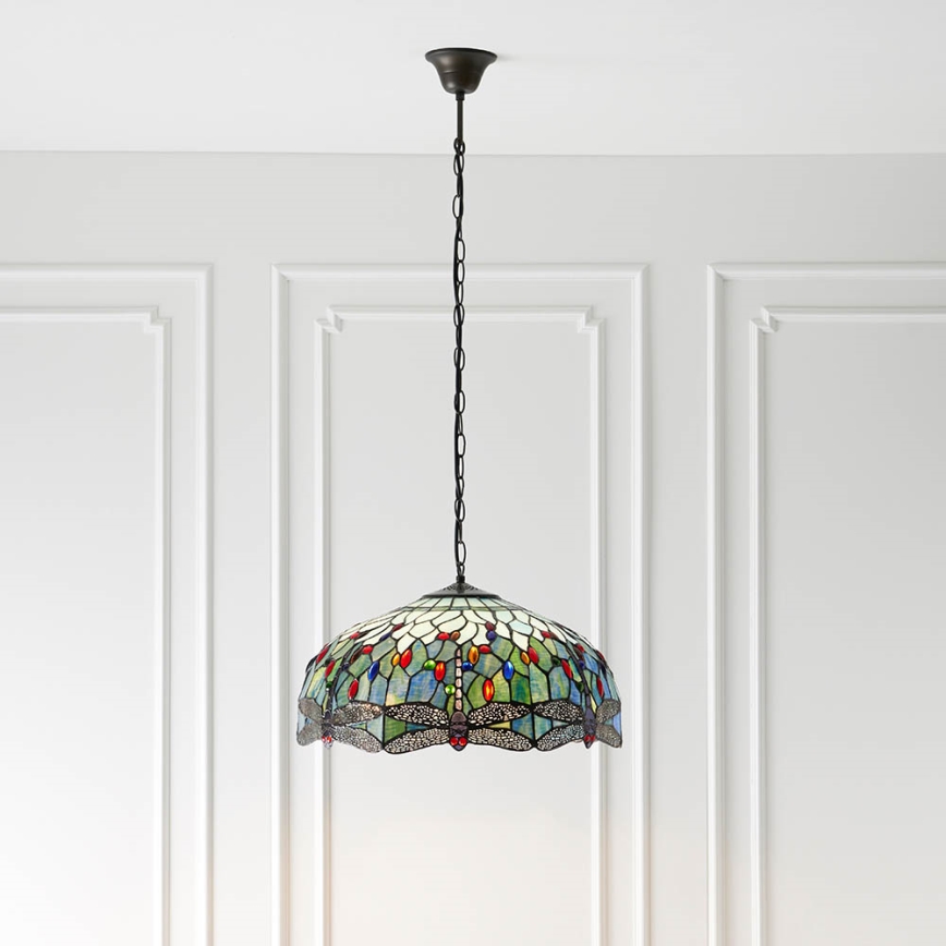 Endon 66148 - Ketiga ripplühter Tiffany DRAGONFLY 3xE27/60W/230V, läbimõõt 50 cm