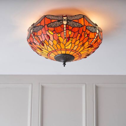 Endon 70721 - Tiffany DRAGONFLY laelamp 2xE27/60W/230V, läbimõõt 41 cm