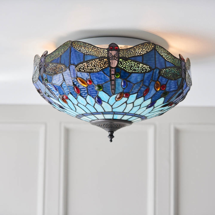 Endon 70722 - Laelamp Tiffany DRAGONFLY, 2×E27 (max 60 W), 230 V, läbimõõt 41 cm