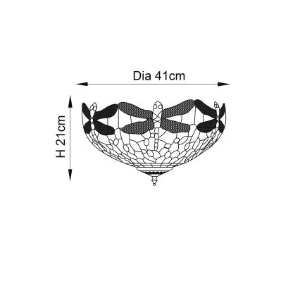 Endon 70722 - Laelamp Tiffany DRAGONFLY, 2×E27 (max 60 W), 230 V, läbimõõt 41 cm