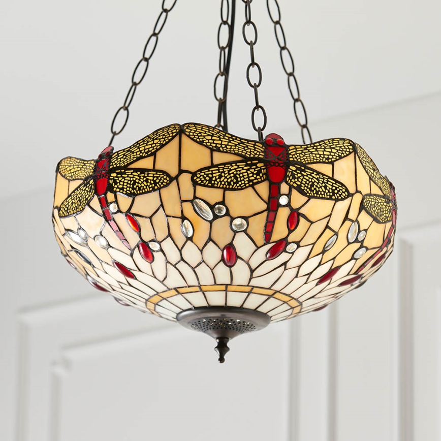 Endon 70759 - Kettaga ripplühter Tiffany DRAGONFLY 3xE27/60W/230V, läbimõõt 41 cm