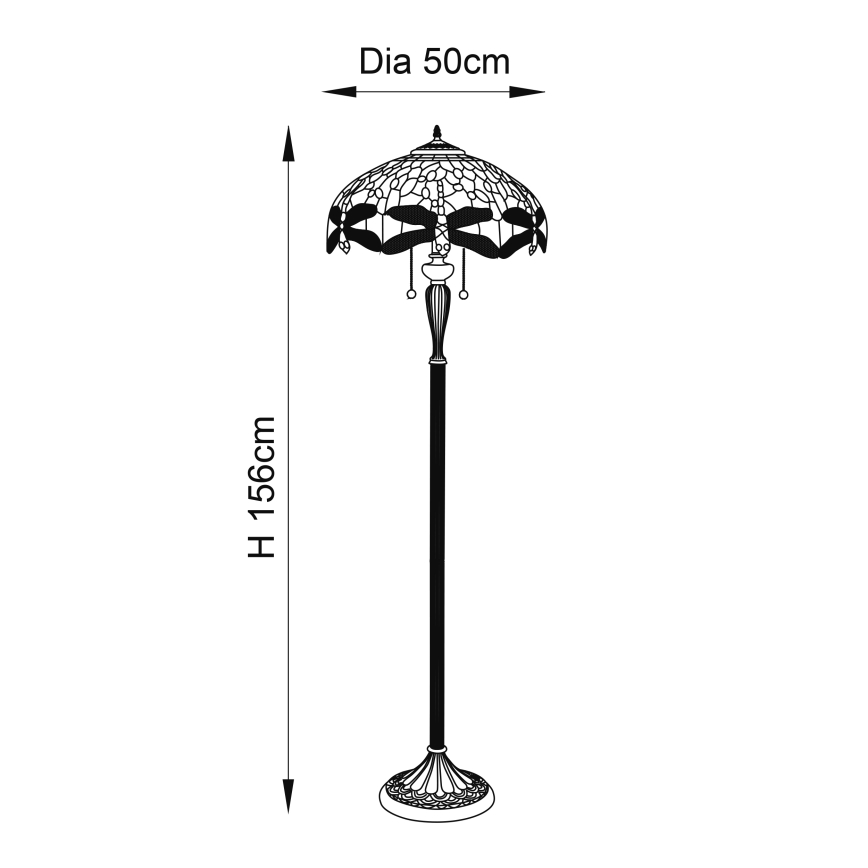 Endon 70940 - Tiffany põrandalamp DRAGONFLY 2xE27/60W/230V läbimõõt 50 cm