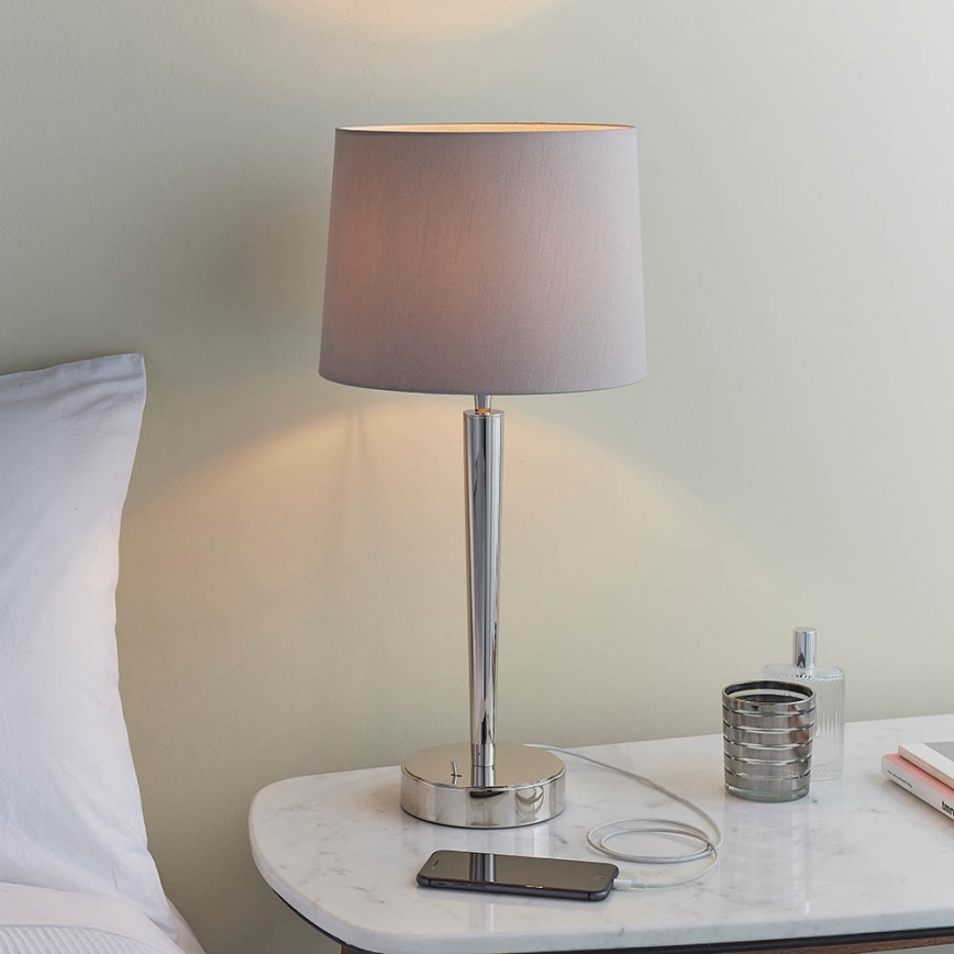 Endon 72175 - Laualamp USB pordiga SYON 1xE14/40W/230V läikiv kroom/beež