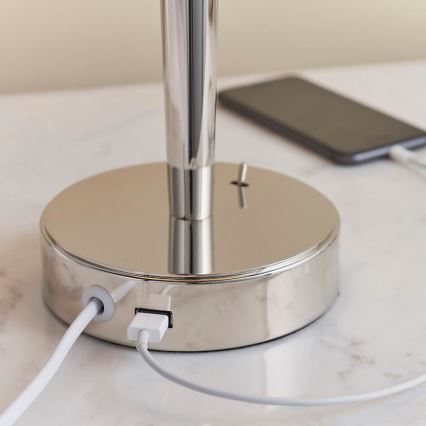 Endon 72175 - Laualamp USB pordiga SYON 1xE14/40W/230V läikiv kroom/beež