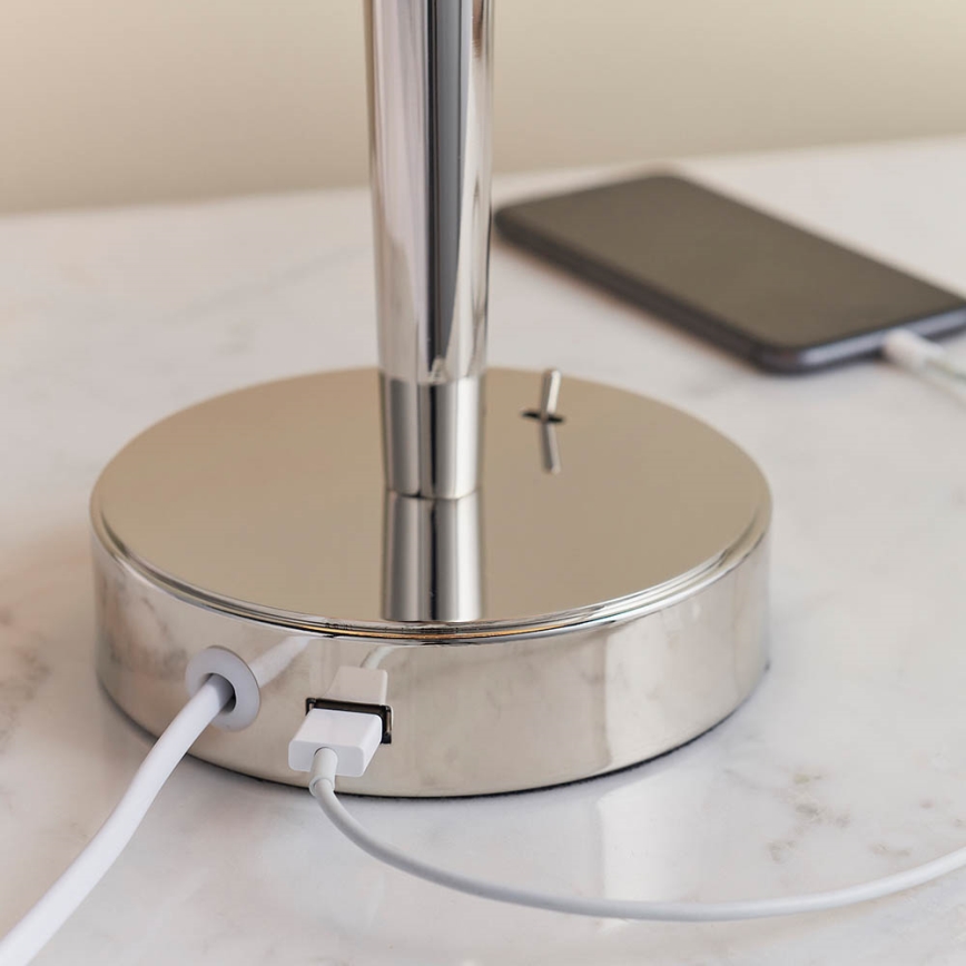 Endon 72175 - Laualamp USB pordiga SYON 1xE14/40W/230V läikiv kroom/beež