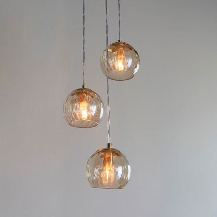 Endon 91971 - Ripplamp kaablil DIMPLE 3xE14/7W/230V kuldne/suitsune beež