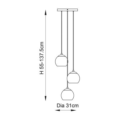 Endon 91971 - Rippvalgusti kaabliga DIMPLE 3xE14/25W/230V kuldne/suitsune beež