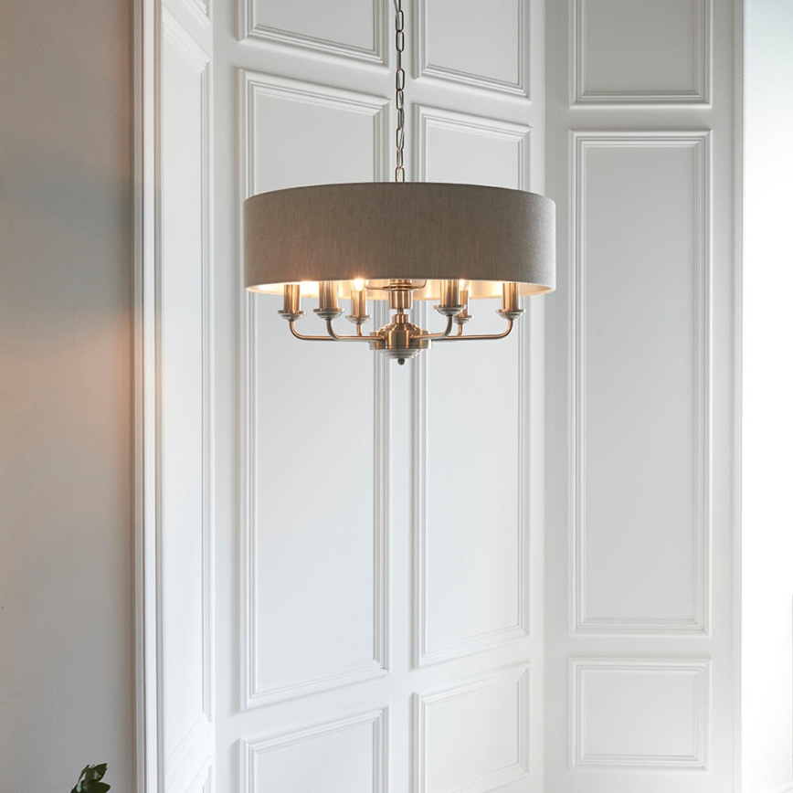 Endon 94357 - ketiga ripplühter HIGHCLERE 6xE14/40W/230V läbimõõt 55 cm beež/mattkroom