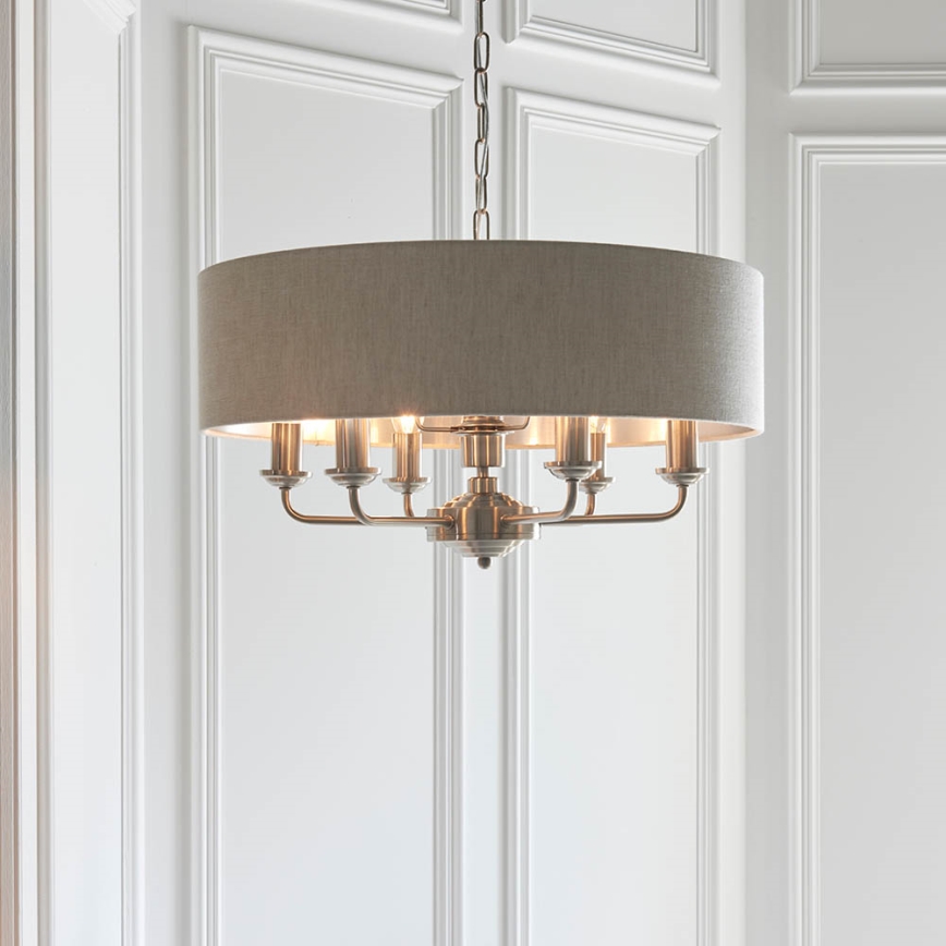 Endon 94357 - ketiga ripplühter HIGHCLERE 6xE14/40W/230V läbimõõt 55 cm beež/mattkroom