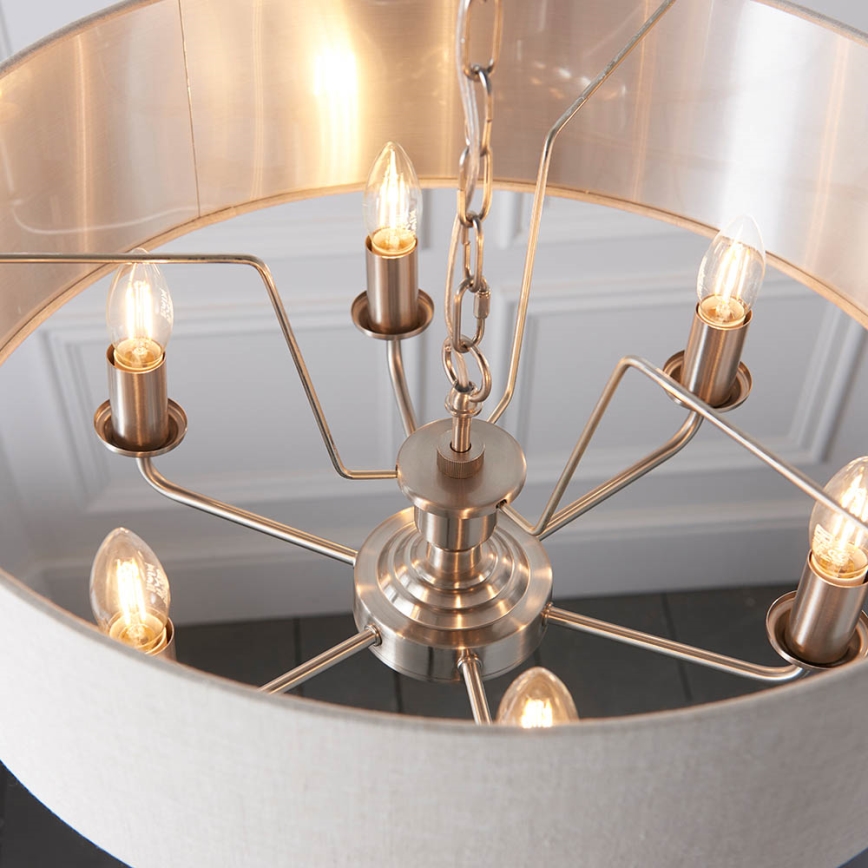 Endon 94357 - ketiga ripplühter HIGHCLERE 6xE14/40W/230V läbimõõt 55 cm beež/mattkroom