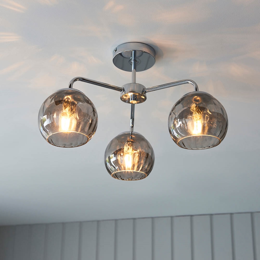 Endon 97971 - Pinnapealne lühter DIMPLE 3xE14/7W/230V läikiv kroom/suitsuhall