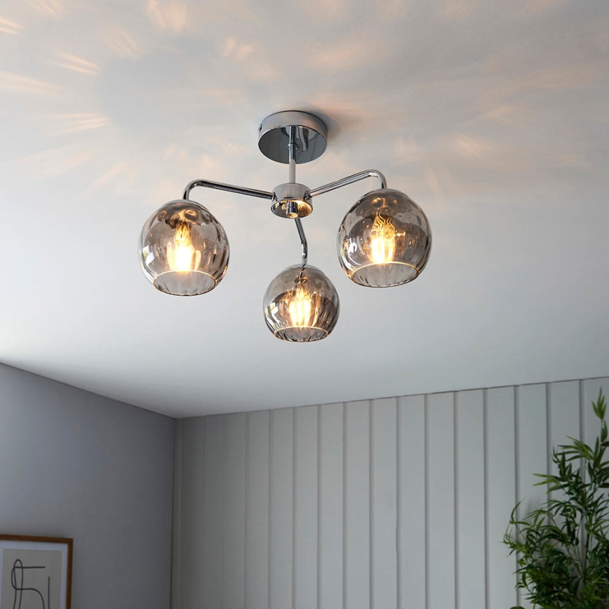 Endon 97971 - Pinnapealne lühter DIMPLE 3xE14/7W/230V läikiv kroom/suitsuhall