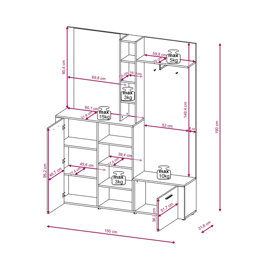 Esikusein peegliga KEVIN pruun/valge