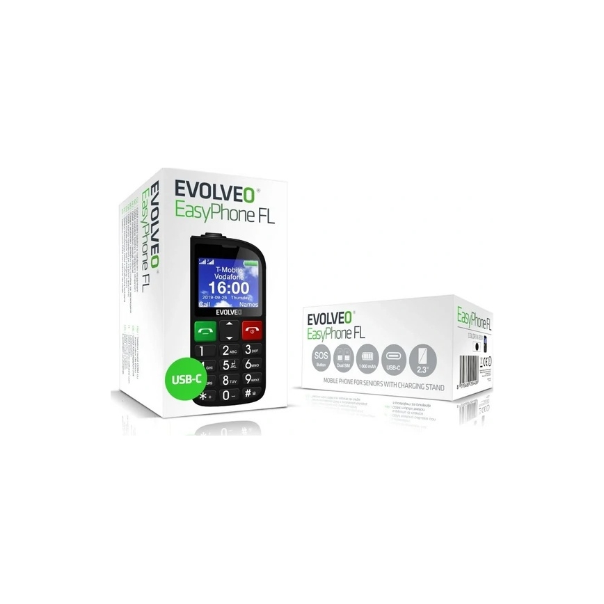 Evolveo - EasyPhone FL, eakatele mõeldud mobiiltelefon, must