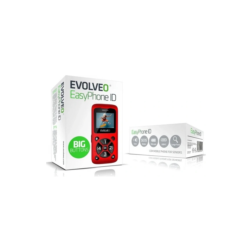 Evolveo - EasyPhone ID eakatele mõeldud mobiiltelefon, punane