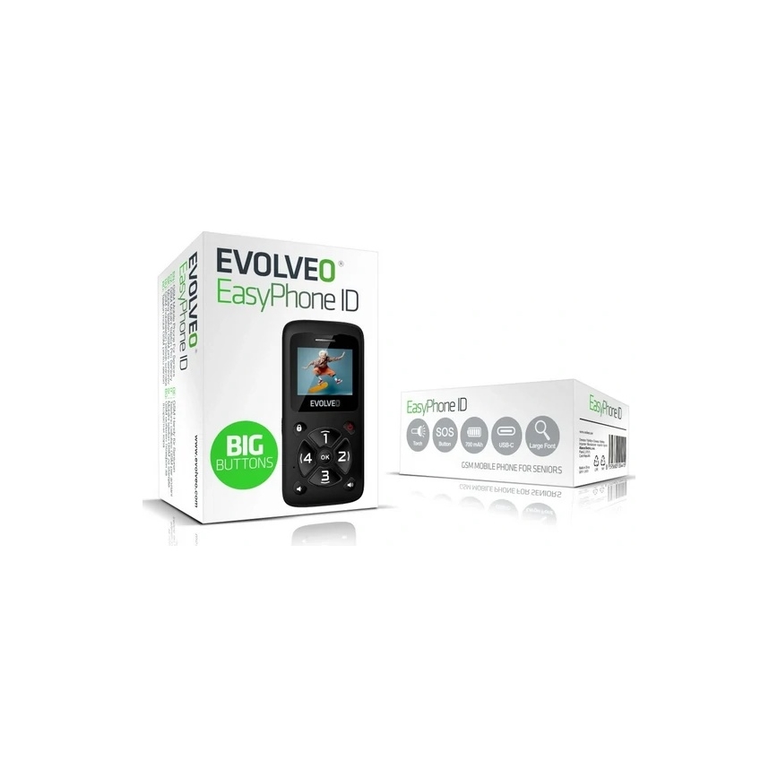 Evolveo - EasyPhone ID, mobiiltelefon eakatele, must