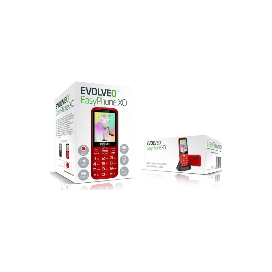 Evolveo - EasyPhone XO, mobiiltelefon eakatele, punane