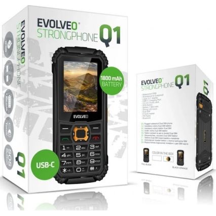 Evolveo - StrongPhone Q1, veekindel Dual SIM-telefon, must/oranž