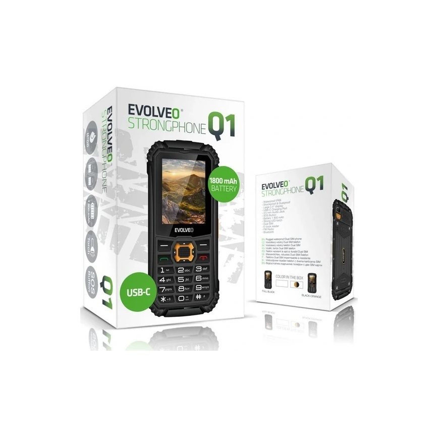 Evolveo - StrongPhone Q1, veekindel Dual SIM-telefon, must/oranž