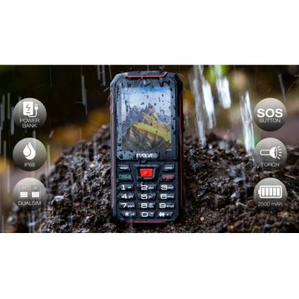 Evolveo - StrongPhone W4, veekindel Dual SIM-telefon, must/punane