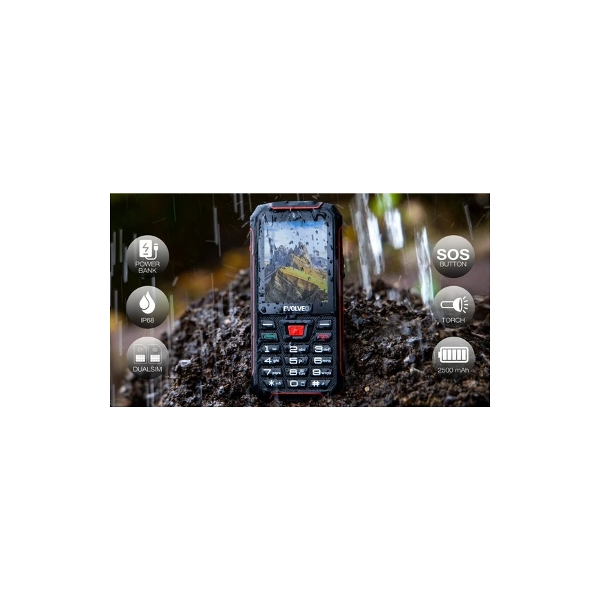 Evolveo - StrongPhone W4, veekindel Dual SIM-telefon, must/punane